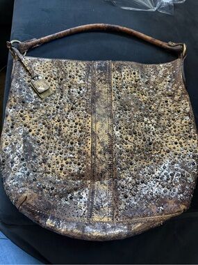 FRYE Gold Studded Hobo Shoulder Bag - Metallic Brown/Gold